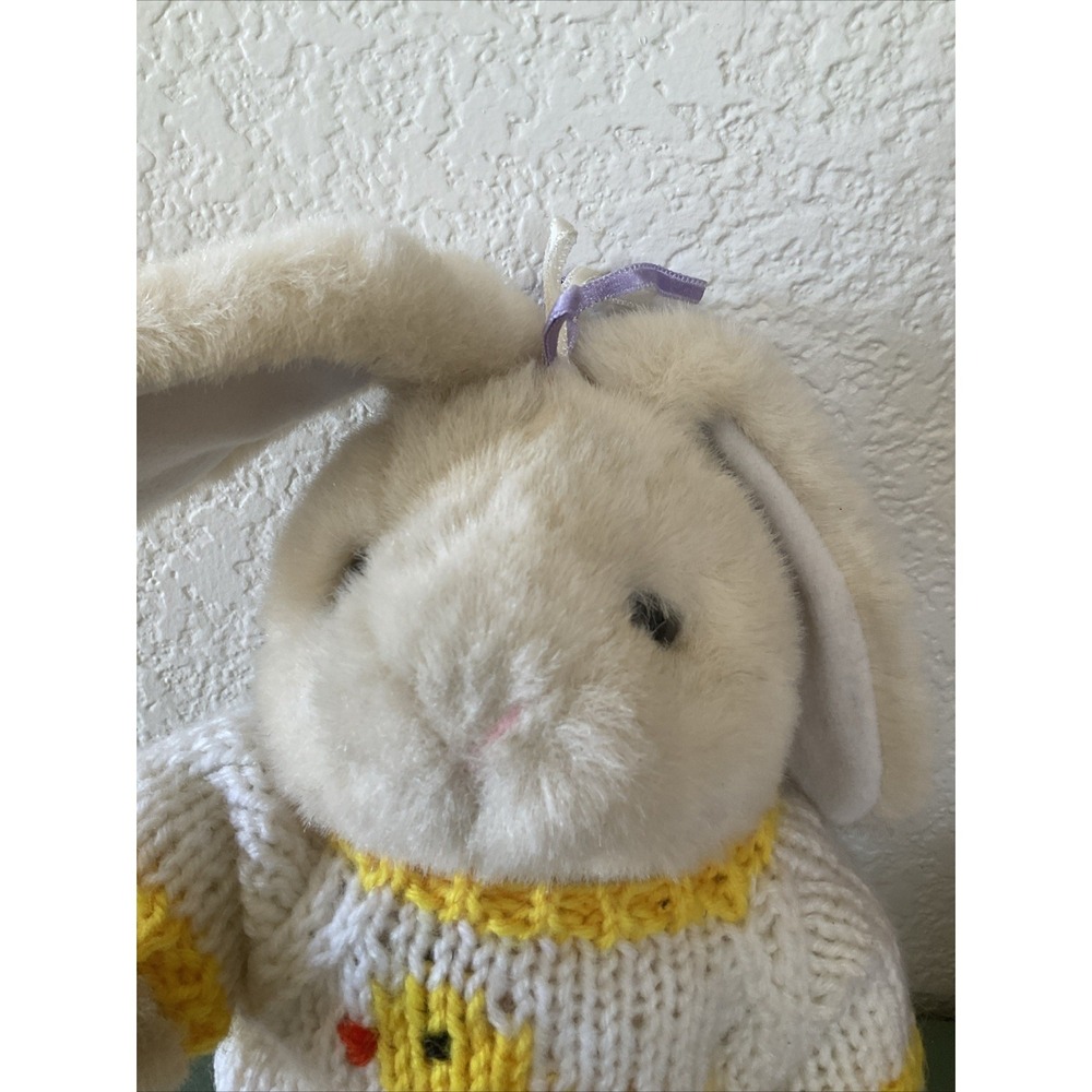 Vtg Eggcetera Easter Plush Bunny Knit Sweater Yellow Chick 10" Beige Toys"R"Us - Picture 2 of 7